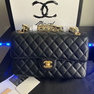 CHANEL Black Quilted Shoulder Bag with Gold Hardware